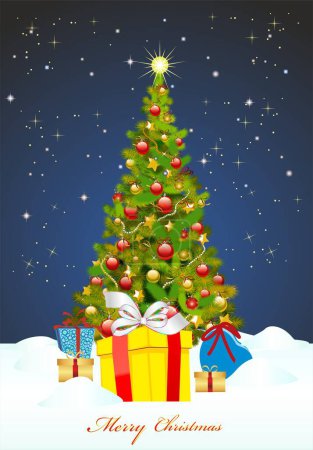 Téléchargez les photos : Composition avec un arbre de Noël et des cadeaux en dessous pour Noël - en image libre de droit