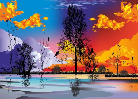 Téléchargez les photos : Composition romantique montrant le lac au coucher du soleil - en image libre de droit