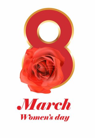 Téléchargez les photos : Composition avec nombre et rose rouge pour la journée des femmes - en image libre de droit