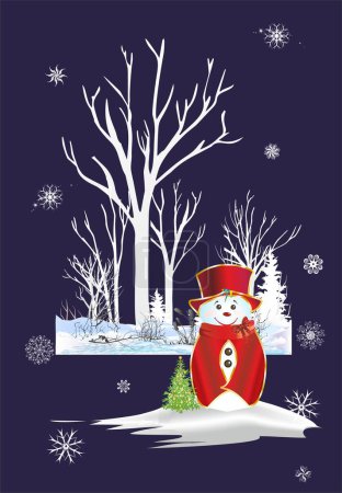 Téléchargez les photos : Composition de Noël avec paysage, bonhomme de neige et arbre de Noël - en image libre de droit