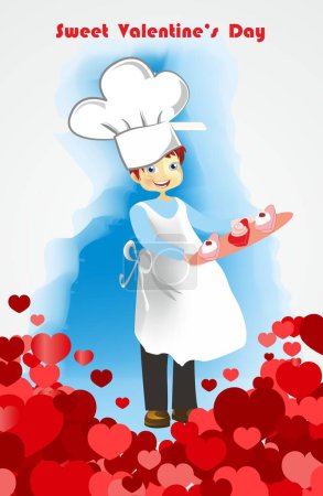Téléchargez les photos : Composition with a cook holding a tray with heart-shaped cookies on it - en image libre de droit