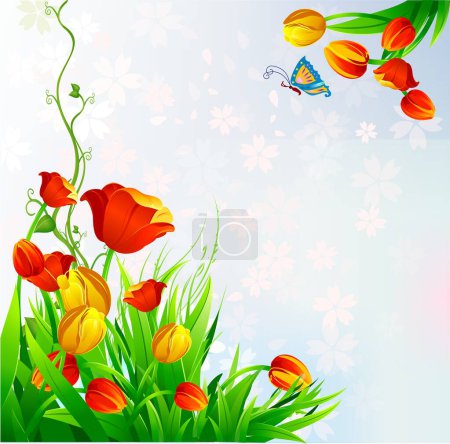 Téléchargez les photos : Spring composition with tulips and a butterfly - en image libre de droit