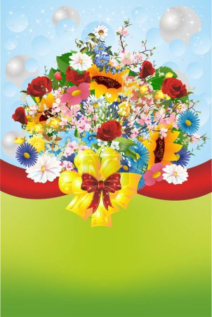 Téléchargez les photos : Composition du printemps, fleurs colorées et rubans - en image libre de droit