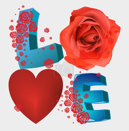 Téléchargez les photos : Composition pour la Saint-Valentin avec lettres, coeur et rose - en image libre de droit