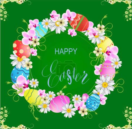 Téléchargez les photos : Décoration de Pâques avec une couronne de fleurs et d'œufs de Pâques - en image libre de droit