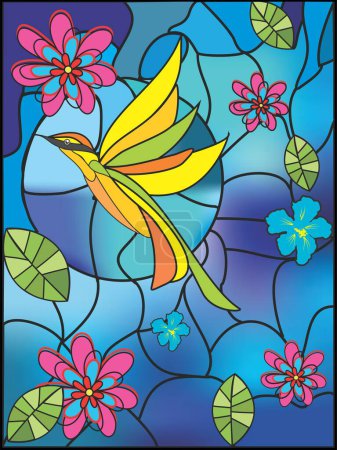 Téléchargez les photos : Composition avec mosaïque bleue et colibri jaune oiseau - en image libre de droit