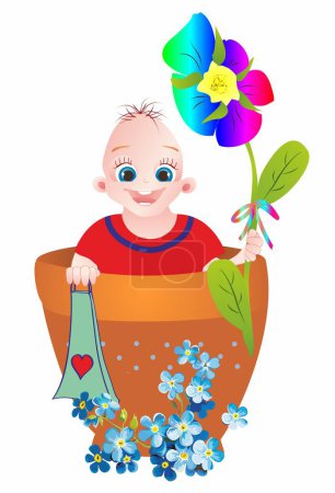Téléchargez les photos : Composition de la fête des mères avec un garçon tenant un cadeau et une fleur - en image libre de droit