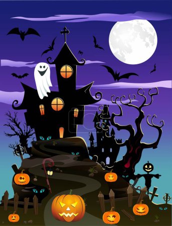 Téléchargez les photos : Composition avec château et citrouilles pour Halloween - en image libre de droit