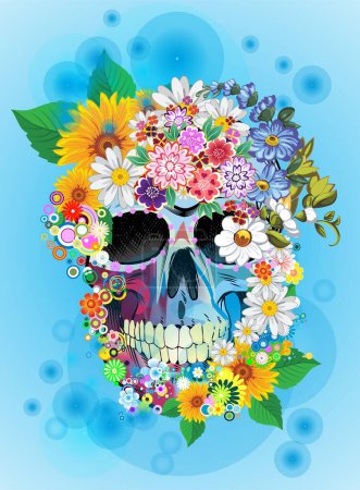 Téléchargez les photos : Composition avec crâne coloré et fleurs - en image libre de droit