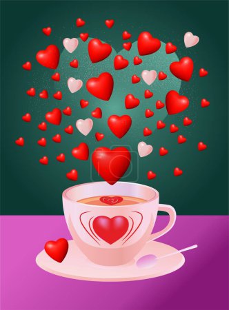 Téléchargez les photos : Composition avec tasse et coeurs pour la Saint Valentin - en image libre de droit