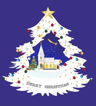Téléchargez les photos : Composition de Noël avec arbre de Noël et église, - en image libre de droit