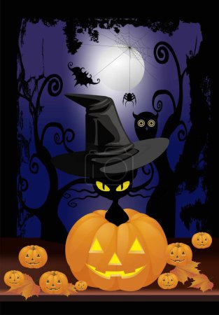 Téléchargez les photos : Composition d'Halloween avec un chat, des citrouilles et un hibou - en image libre de droit