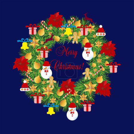 Téléchargez les photos : Composition avec une couronne de boules, étoiles et autres décorations de Noël - en image libre de droit
