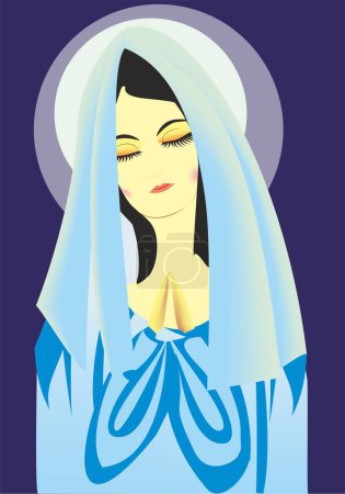 Téléchargez les photos : Composition avec la Vierge Marie en robe bleue et voile, - en image libre de droit