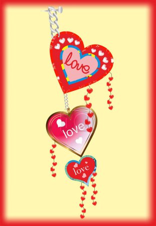 Téléchargez les photos : Composition avec l'inscription amour et et avec les cœurs rouges - en image libre de droit