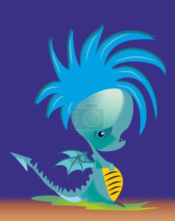 Téléchargez les photos : Composition avec petit dragon bleu drôle - en image libre de droit