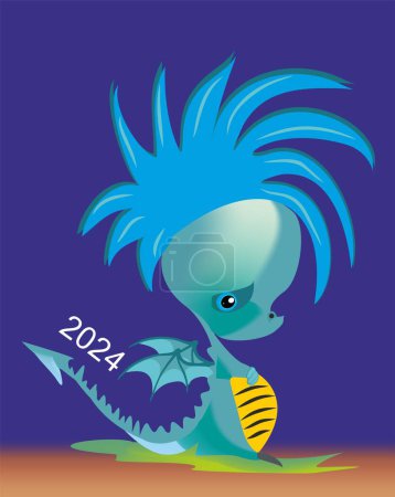 Téléchargez les photos : Composition avec petit dragon bleu drôle - en image libre de droit