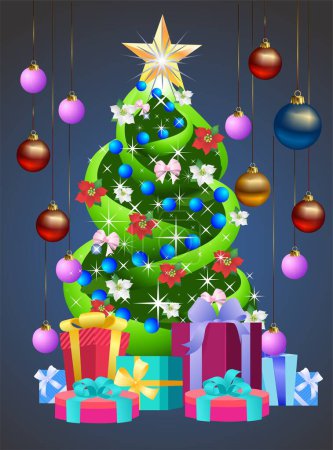 Téléchargez les photos : Composition avec arbre de Noël coloré pour Noël - en image libre de droit