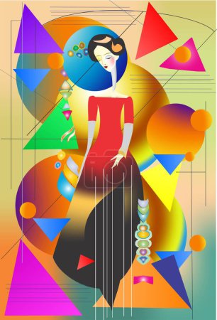 Téléchargez les photos : Composition avec une femme qui est sur le fond de motifs géométriques - en image libre de droit