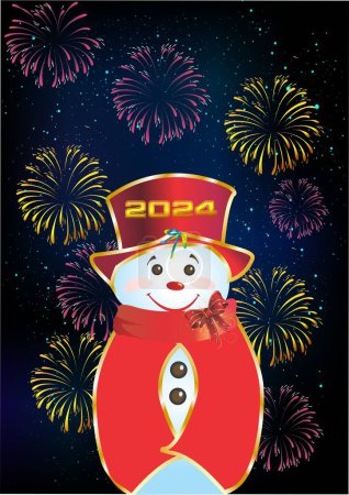 Téléchargez les photos : Composition avec feux d'artifice et bonhomme de neige pour la nouvelle année - en image libre de droit