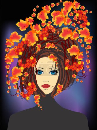 Téléchargez les photos : Composition avec une fille aux cheveux roux et fleurs jaunes dans ses cheveux - en image libre de droit