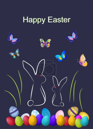 Téléchargez les photos : Composition de Pâques avec œufs de Pâques, lapins et papillons - en image libre de droit