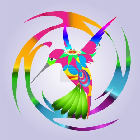 Téléchargez les photos : Composition avec un colibri coloré sur le fond d'un élément coloré - en image libre de droit