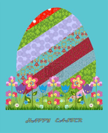 Téléchargez les photos : Composition de Pâques avec des œufs de Pâques colorés et des fleurs - en image libre de droit