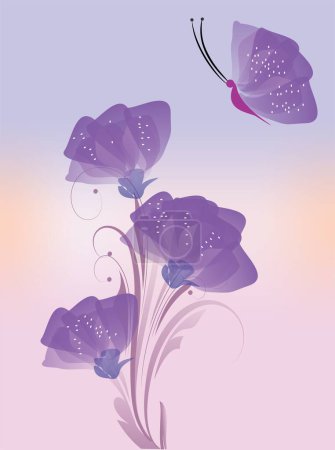 Téléchargez les photos : Composition avec fleurs violettes et papillon violet - en image libre de droit