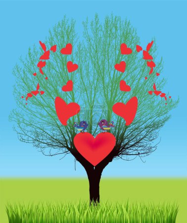 Téléchargez les photos : Composition avec des oiseaux d'amour assis sur un arbre - en image libre de droit