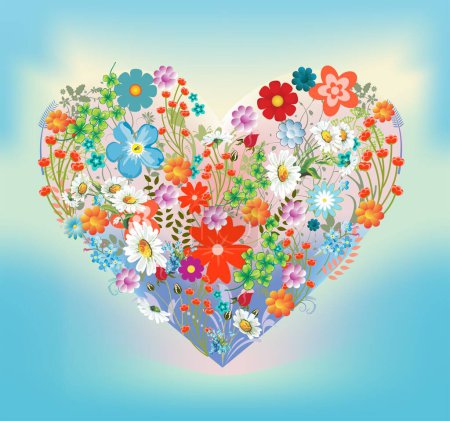 Téléchargez les photos : Composition avec un coeur de printemps rempli de fleurs - en image libre de droit