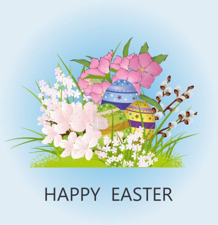 Téléchargez les photos : Easter composition with Easter eggs and spring flowers - en image libre de droit