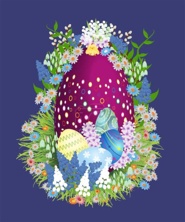 Téléchargez les photos : Composition de Pâques avec des œufs de Pâques et des fleurs de printemps - en image libre de droit