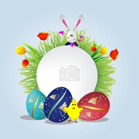 Téléchargez les photos : Easter composition with Easter eggs and spring flowers - en image libre de droit