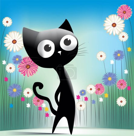 Téléchargez les photos : Composition printanière avec chat et fleurs - en image libre de droit