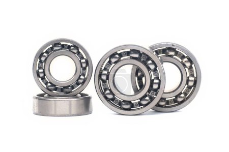 Array of deep groove ball bearing without seal isolated on white background. Car bearings, auto parts, automobile components for the engine and chassis suspension