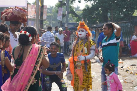 Photo for 31st October 2022, Kolkata, West Bengal, India. Bahurupi artist performed at Babu Ghat - Royalty Free Image