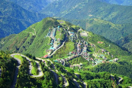 Photo for Top view of Zuluk Village with Zig Zag Road in East Sikkim - Royalty Free Image