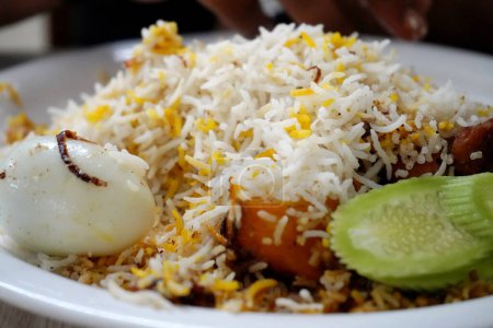 Zoom View of Indian Chicken Biryani With Egg and Salad