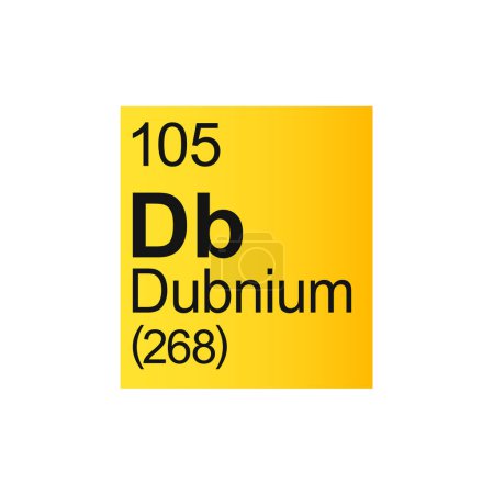 Ilustración de Dubnio elemento químico de Mendeleev Tabla periódica sobre fondo amarillo. - Imagen libre de derechos