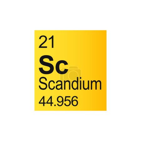 Ilustración de Escandio elemento químico de Mendeleev Tabla periódica sobre fondo amarillo. Ilustración vectorial colorida - muestra el número, símbolo, nombre y peso atómico. - Imagen libre de derechos