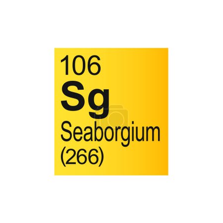 Téléchargez les illustrations : Seaborgium élément chimique de Mendeleev Tableau périodique sur fond jaune. Illustration vectorielle colorée - montre le nombre, le symbole, le nom et le poids atomique. - en licence libre de droit