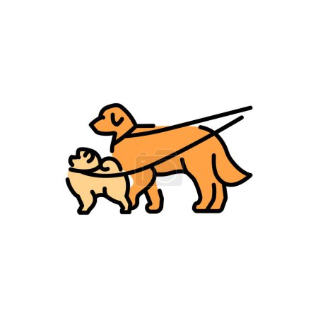 Ilustración de Caminar con mascotas golden retriever y spitz icono de la línea de color. Entrenamiento de perros. - Imagen libre de derechos