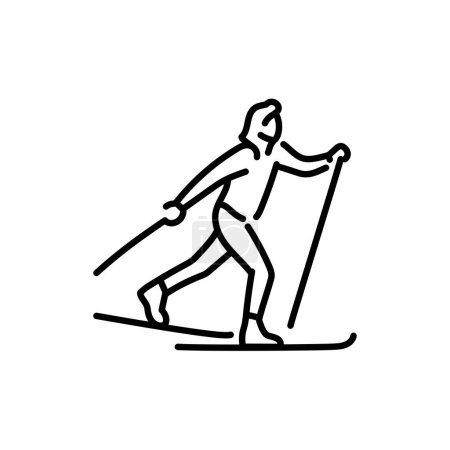 Téléchargez les illustrations : Skier color line icon. Skiing in winter Alps. - en licence libre de droit