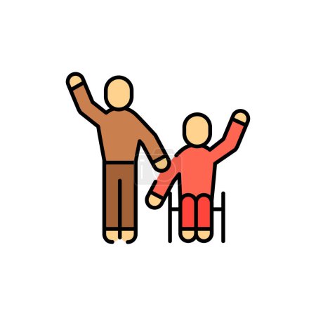 Illustration for Support for disabled people color line icon. Multinational company. - Royalty Free Image