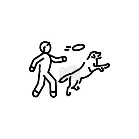Ilustración de Play with pet in frisbee color line icon. Dog training. Animal education. - Imagen libre de derechos