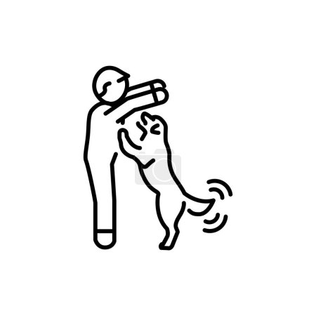 Ilustración de Joyful pet jumps on the owner color line icon. Dog training. Animal education. - Imagen libre de derechos