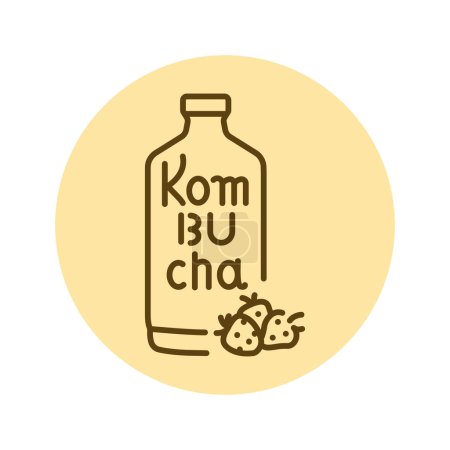 Téléchargez les illustrations : Kombucha homemade tea in bottle color line icon. Japanese fermented - en licence libre de droit