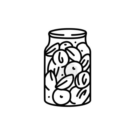 Téléchargez les illustrations : Abricots marinés dans un pot icône de ligne de couleur. - en licence libre de droit