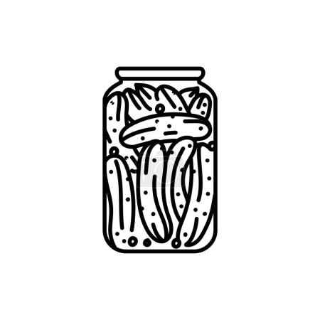 Téléchargez les illustrations : Concombres marinés dans un pot icône de ligne de couleur. - en licence libre de droit